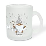 True Statements Geschenk für Glühwein-Fans: Glastasse „Frohe Weihnachten“ mit Gold-Wichtel-Motiv - Geschenkidee zur Adventszeit | Weihnachtszeit - Glastasse Satiniert, ca. 300ml