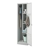 Jan Nowak Besenschrank Haushaltsschrank Metall - Agnes | 50 x 185 x 50 cm | Mehrzweckschrank mit Regale und Kleiderstange | Schloss, Belüftung | Putzschrank Schmal 50 cm Breit | Grau