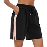 Terecey Jogginghose Damen Kurze Sporthose Freizeithose Baumwolle Weich Sport Shorts Leichte Atmungsaktive Running Shorts Bequeme Lässige Kurze Hosen mit Taschen fur Sport Gym Yoga Fitness, Schwarz S