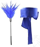 BFLaiCai 2 Teiliges Sexspielzeug Set, Sexy Federkitzler Mit Blauer Schleife, Augenbinde, Augenmaske, Flirten, Liebesstreicheln, Feder Schwarzem Federstab, Erotische SM Bettfesseln