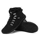 Merdoo Barfuss Schuhe Damen Herren für Frühling Breite Zehenbox Walking Schuhe Zero Drop Solhe Barfußschuhe Gefüttert Leder Stiefeletten Wasserabweisend rutschfest Sneaker Unisex Schwarz 42EU