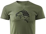 HUNT-G61 - T-Shirt für Angler - Tshirt Herren - aus Baumwolle, Bequeme Passform - Angler Geschenke für Männer, Jungs, Geburtstag Geschenkidee - Grün, mit Motiv Karpfen am Haken - S