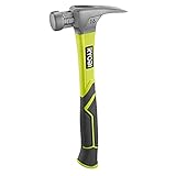 RYOBI Klauenhammer RH16FSS, Magnetischer Nagelhalter, 450 g, glatte Schlagfläche, Rutschfester Griff