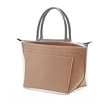 Taschen-Organizer-Einsatz für faltbare Tragetaschen mit langen Griffen, Filz-Geldbörsen-Organizer mit Reißverschluss und 7 Taschen, strukturierter Handtaschen-Einsatz mit Getränkehalter (Braun, klein)