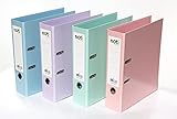 4er Pack Premium Color-Ordner Pastell-Farben – Hochglanz laminiert in grün, blau, lila, rosa – 80mm breit für DIN A4 mit patentierter extra starker 85mm Mechanik