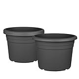 BigDean 3X Blumentopf Ø 30 cm Farbe Anthrazit Kunststoff Pflanztopf Containertopf Übertopf Pflanzkübel rund 30 x 21 cm