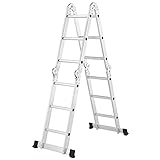 Mehrzweckleiter – klappbar, Aluminium, bis 150 kg, 4 Stufen, (4x3 Sprossen) – Multifunktionsleiter, Vielzweckleiter, Gelenkleiter, Universalleiter, Stehleiter, Aluleiter, Klappleiter