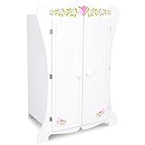 Puppenschrank aus Holz 355, Weiß mit Blumenmuster, 70 cm Höhe, 2 Türen, Kinderzimmermöbel