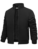 Xnova Winter Bomberjacke Herren Warm Gefütterter Pilotenjacke Wasserdicht Fleecejacke Fliegerjacke College Jacke Übergangsjacke mit Reißverschlusstaschen Stehkragen Mäntel, Schwarz, M