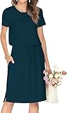 Cuptacc Kleid Damen Hemdkleid Wie Party Kleider Damen Festlich Elegant Kleider Sommerkleid Damen Kurz Elegant Blusenkleid Midi Dress Grün XL 46-48