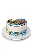 Kardasis Jurassic World Zuckerpapier Tortenaufleger | Essbarer Aufleger für Torten und Kuchen | Tortendekoration für den Jurassic World Themengeburtstag | 20 cm + 4 band 28x4 cm