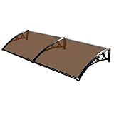 Terrassenüberdachung Markise für UV-Schutz und Regenschutz, PC-Veranda-Abdeckung mit gebogenem Design, Dachüberdachung für Balkon, Braun & Schwarz Halterung enthalten 100 x 190 cm/39 x 75