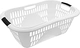 HRB Wäschekorb Plastik, 40L Wäsche Box Volumen, Wäschesammler mit 59,5 x 40 x 23 cm Außenmaß, Wäsche Sortierer groß, Aufbewahrungskorb (1, Weiß)