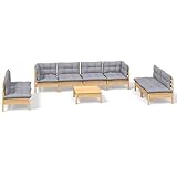 SKM 9-TLG. Garten-Lounge-Set mit Grauen Kissen Kiefer Massivholz, Weight: 118.7 kg, 3096237