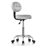 naspaluro Rollhocker mit Rückenlehne, Bürohocker, Höhenverstellbarer 49-64cm, 360° Drehhocker mit Rollen, Kosmetikhocker, Arbeitshocker mit Fußstütze, Bürostuhl, Grau