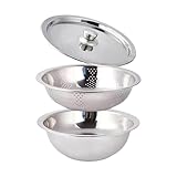 Qianly Küchen Sieb Set Edelstahl Mikroporiger Seiher Rührschüssel Aufbewahrungsbehälter mit Deckel für Effizientes Waschen von Obst Gemüse Reis für Haushalt, 30cm