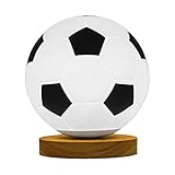 Qianly Fußballlampe Dimmen Warmweiß USB-betriebene kleine Tischlampe Massivholzbasis LED-Nachtlicht für Kindergeschenk, Flache Basis