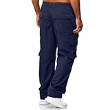 Herren All Season Fit Pant Casual Solid Color Fashion Overalls Beach Straight Leg Fitness Sport Pockets Radbekleidung Hose Cargo 36/34