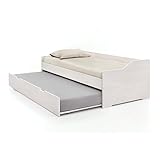 WOODLIVE DESIGN BY NATURE Massivholz-Gästebett aus Kernbuche weiß, ausziehbares Doppel-Bett, als Jugend- & Kinderbett verwendbar, Funktionsbett aus Holz, Bett 90 x 200 cm (inkl. 1 x Lattenrost starr)