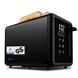 MEDION Toaster 2 Scheiben mit Brötchenaufsatz (7 Bräunungsstufen, 5 Automatikprogramme, 850 Watt, Auftauen, Aufwärmen, LED Sensor Touch Display, Krümelschublade, Edelstahl Matt, MD 12102) schwarz