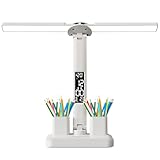 LED Schreibtischlampe Kinder, 5W 3 Lichtfarben 3200mAh Batterie Bürolampe Eye-friendly Table Lamp USB Aufladung Dimmbare Schreibtischleuchte Kabellos mit Uhr Stifthalter Kalender Temperatur