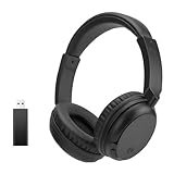 Queemie Bluetooth Funkkopfhörer mit FM-Radio, Ultra-Leichter Kabellose Over-Ear Kopfhörer für TV, Ohne Audioverzögerung mit Starkem Bass - Drahtloses Headset für Senioren (Schwarz)
