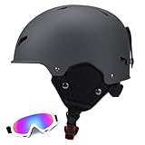 Skihelm- und Skibrillen-Set für Kinder, sicherheitsgeprüfter Jugend-Snowboardhelm, Belüftungsöffnungen, Schneesporthelme(Dark Gray,XL(59-63CM))