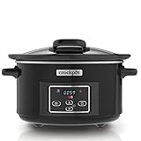 Crock-Pot Digital-Schongarer Slow Cooker mit Scharnierdeckel | einstellbare Garzeit | 4,7 Liter (4-5 Personen) | Schwarz (Rostfreies Metall) [CSC052X]