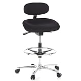 hjh OFFICE 608300 Arbeitsstuhl hoch Work MF Stoff Schwarz Stehhilfe Büro Drehhocker mit Lehne & Rollen, höhenverstellbar