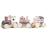 Holz Eisenbahn rosa - personalisierbar I Geschenk zur Geburt Mädchen I Handmade Holzspielzeug mit Steckformen I Personalisierte Geschenke Baby I Holzzug mit Name & Geburtsdaten