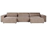 Modul 3-Sitzer Ecksofa Stoff braun Chaiselongue rechts Ottomane Kissen Hellnar