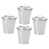 WEKADRIN 4 Stück Mülleimer mit Deckel Kleine Desktop Mülltonne Verzinkter Papierkorb für Büro Wohnzimmer Schlafzimmer Multifunktional Blumentopf Geeignet