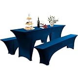AIMENJOY Elastisch Biertischhussen Bierbank-Auflage & Tischdecke Für 50 cm or 70 cm Table Width 3 TLG-Set Breite Bierzeltgarnitur Stretch Hussen Für Festzeltgarnituren Bierbank Hussen (Blau -3,50 cm)