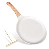 Crepe Pfanne 24cm, Antihaftpfanne Omlettenpfanne Pfannkuchenpfanne, mit Abnehmbarer Griff, Medizinische Steinbeschichtung Antihaftversiegelung, für Allen Herden und Induktionskochern, PFOA Frei (Weiß)