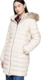 Tommy Jeans Damen Daunenmantel Essential Hooded Down Coat mit Kunstpelz, Elfenbein (Newsprint), S