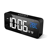 HOMVILLA Wecker, Wecker Digital mit Große LED Temperaturanzeige, Digitaler Wecker mit Dual Alarm, Snooze, 4 Stufen Einstellbarer Helligkeitsdimmer und 10 Musik für Nachttisch Schlafzimmer