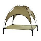 Erhöhtes Hundebett mit Baldachin, Haustierbett, Hundeliege Outdoor für Camping Strands, Hundebett mit Wasserdicht Dach Hundesofa für Innen Außen Garten Terrasse Strands, 66x45x65cm