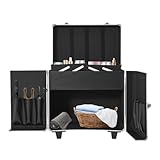 Mobile Fußpflegekoffer Höhe 91cm Große Kapazität Fußpflege Trolley Kosmetikkoffer Multikoffer mit 2 Trays,Fächer und Taschen,professioneller Make-up Koffer für Reise, Friseure (Weiß)