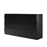 Panana Kommode mit 6 Schubladen, Sideboard Wohnzimmer, Kommode Schlafzimmer Kommode mit Schubladen, Schubladenschrank 120 x 33 x 66 cm (Schwarz)