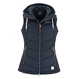 Dry Fashion Damen Weste Malente - Steppweste Damen Outdoor Weste mit Kapuze Übergangsweste gesteppt windabweisend wasserabweisend in Navy Blau Größe 44