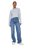 TRENDYOL Damen Gerade Weites Bein Hohe Taille Jeans, Blau, 40