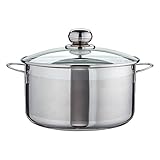 Level One Topf Edelstahl 24 cm Kochtopf Induktion 6,1 Liter Fleischtopf & Bratentopf mit Glasdeckel für den Backofen, rostfreier Edelstahl, für alle Herdarten geeignet