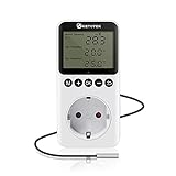 KETOTEK Digital Thermostat Steckdose Timer Tag Nacht Temperaturregler mit Zeitschaltuhr 230V mit Fühler für Gewächshaus Terrarium Heizung Kühlung Temperaturgesteuerte Stecker