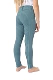 HORZE Kinder Reitleggings DEA, Reithose Mädchen, Gürtelschlaufen, Vollbesatz, Handytasche, Blau, 146/152