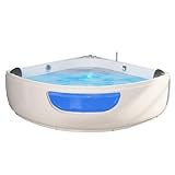 Tronitechnik® Eckbadewanne mit Whirlpool 150x150cm mit Sitz Acrylwanne für Zwei Personen, Eck-Badewanne mit Armatur, freistehend und vormontiert Indoor Whirlpoolbadewanne mit LED