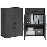 Bellamio Apol Mehrzweckschrank Anthrazit – Büroschrank 60 cm breit – Aktenschrank aus Holz mit 1 Schublade & 2 Fächern – kleines Bücherregal für Flur/Büro/Wohnzimmer – Aufbewahrungsschrank 88 cm hoch