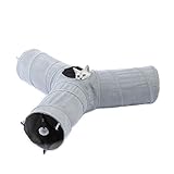 PAWZ Road schön Faltbar Katzentunnel Katzenspielzeug mit Ball Rascheltunnel für Katzen Welphln Kaninchenoder Kleintiere Grau