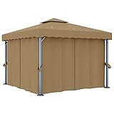 Pavillon mit Vorhang, LAPOOH Faltpavillon, Pergola, Partyzelt, Standmarkise, Sonnenzelt, Garten Pavillion, Grillpavillon, 3x3 m Taupe Aluminium