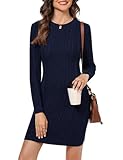 Aottori Strickkleid Damen Lang Pulloverkleid Winterkleid Herbst Winter Langarm Elegant Rundhals Kleider Einfarbige Strickpullover Minikleid Pullover Kleid Marine M