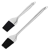 WRITWAA Edelstahl Grillwerkzeug Satz mit Silikonbürstenköpfen 2 Pinsel in Verschiedenen Größen Inklusive 2 Ersatzköpfen für Grillen und Outdoor Einsatz